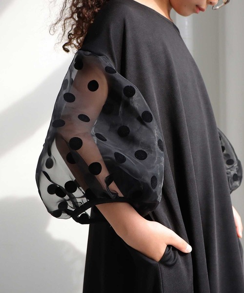 antiqua（アンティカ）の「ぽわっと可愛い。シアードットスリーブワンピース（ワンピース・キッズ・ブラック・4/3/5）」の14枚目の写真