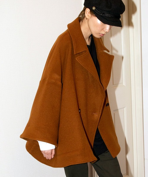 AVIE（アビィ）の「ウールモッサA-ラインコート（チェスターコート・レディース・ブラック/キャメル・38）」の2枚目の写真