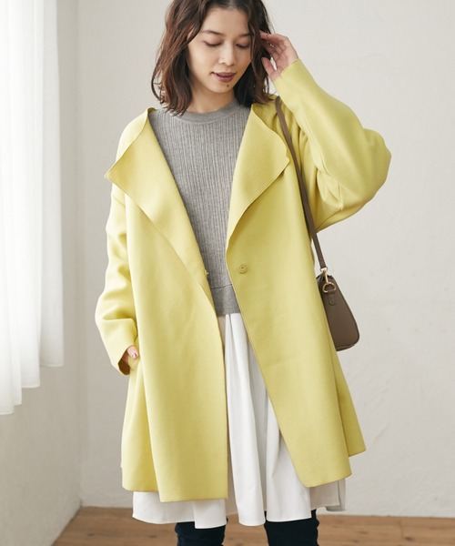 Green　Parks（グリーンパークス）の「ミディ丈カットコーディガン＊（その他アウター・レディース・ブラック/ベージュ/ブラウン/イエロー/キャメル・FREE）」の5枚目の写真