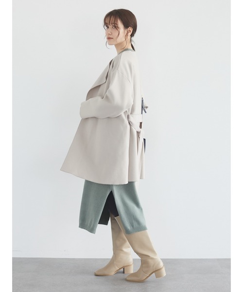 Green　Parks（グリーンパークス）の「ミディ丈カットコーディガン＊（その他アウター・レディース・ブラック/ベージュ/ブラウン/イエロー/キャメル・FREE）」の7枚目の写真