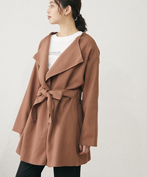 Green　Parks（グリーンパークス）の「ミディ丈カットコーディガン＊（その他アウター・レディース・ブラック/ベージュ/ブラウン/イエロー/キャメル・FREE）」の16枚目の写真