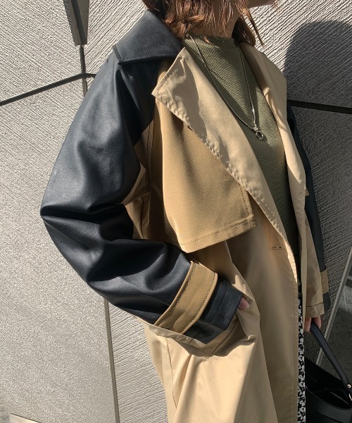 Chez toi（シェトワ）の「バイカラートレンチコート（トレンチコート・レディース・ブラック/ベージュ/カーキ・FREE）」の9枚目の写真