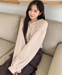 A'GEM/9 × .kom『muah muah/ムーアムーア』MUAH SLIT CROP KNIT HOODIE/クロップド丈 ニットプルオーバーパーカー
