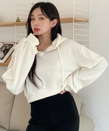 A'GEM/9 × .kom『muah muah/ムーアムーア』MUAH SLIT CROP KNIT HOODIE/クロップド丈 ニットプルオーバーパーカー