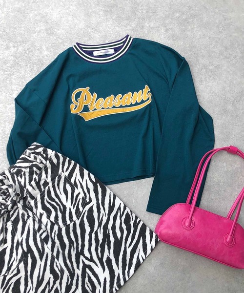 AS KNOW AS plus(アズノゥアズプラス)の「◇カレッジショートロンT(Tシャツ/カットソー・レディース・グリーン/ブルー/オフホワイト・FREE)」の3枚目の写真