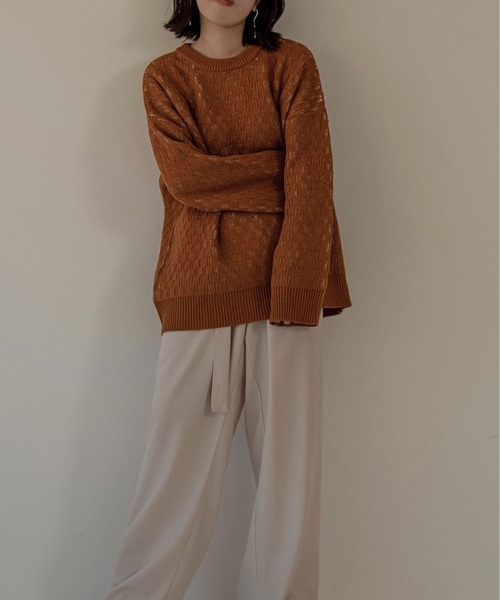 lawgy（ラウジー）の「reversible pattern knit（ニット/セーター・レディース・オレンジ/グリーン/アイボリー・FREE）」の13枚目の写真