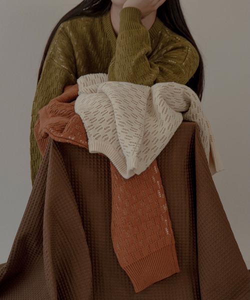 lawgy（ラウジー）の「reversible pattern knit（ニット/セーター・レディース・オレンジ/グリーン/アイボリー・FREE）」の16枚目の写真