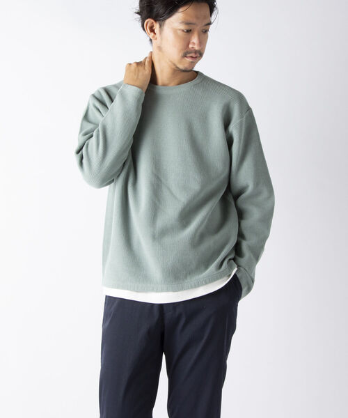 NOLLEY'S goodman（ノーリーズグッドマン）の「ハイツイスト コットン プルオーバーニット（ニット/セーター・メンズ・ネイビー/ミント/ベージュ・M/L）」の7枚目の写真