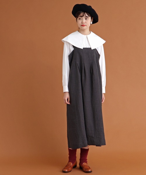Malle（マル）の「malle　リネン/ウール　ジャンパースカート（ジャンパースカート・レディース・チャコールグレー/モカ・FREE）」の6枚目の写真