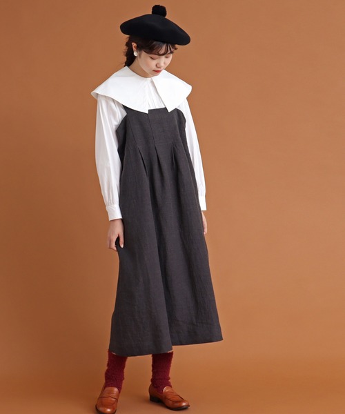 Malle（マル）の「malle　リネン/ウール　ジャンパースカート（ジャンパースカート・レディース・チャコールグレー/モカ・FREE）」の10枚目の写真