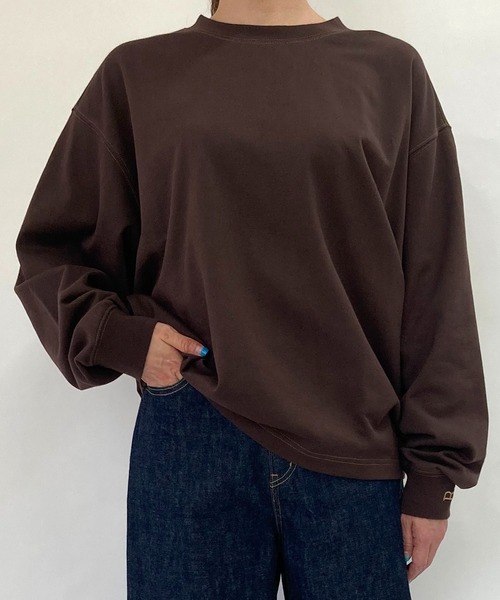 BROOKLYN OVERALL（ブルックリンオーバーオール）の「ドロップショルダースウェットシャツ（Tシャツ/カットソー・レディース・チャコールグレー/ダークブラウン/オフホワイト・FREE）」の3枚目の写真