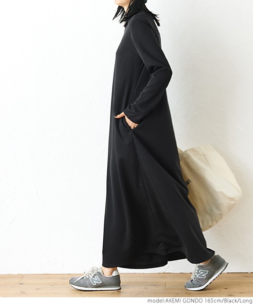 長さ選べるふんわり裏起毛Vネックマキシワンピース（ワンピース