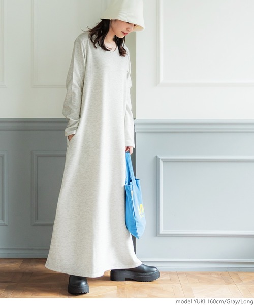 長さ選べるふんわり裏起毛Vネックマキシワンピース（ワンピース