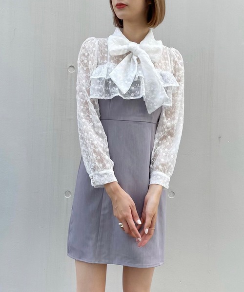 TITTY&CO.（ティティーアンドコー）の「長袖フラワーレースミニワンピース（ワンピース・レディース・ブラック/パープル・SMALL/MEDIUM）」の7枚目の写真