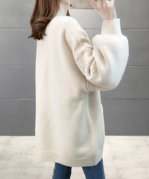 shopnikoniko(ショップニコニコ)の「ボリューム袖 ニットカーディガン(カーディガン/ボレロ・レディース・ホワイト/ベージュ/グリーン・フリー)」の5枚目の写真