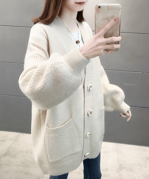 shopnikoniko(ショップニコニコ)の「ボリューム袖 ニットカーディガン(カーディガン/ボレロ・レディース・ホワイト/ベージュ/グリーン・フリー)」の7枚目の写真