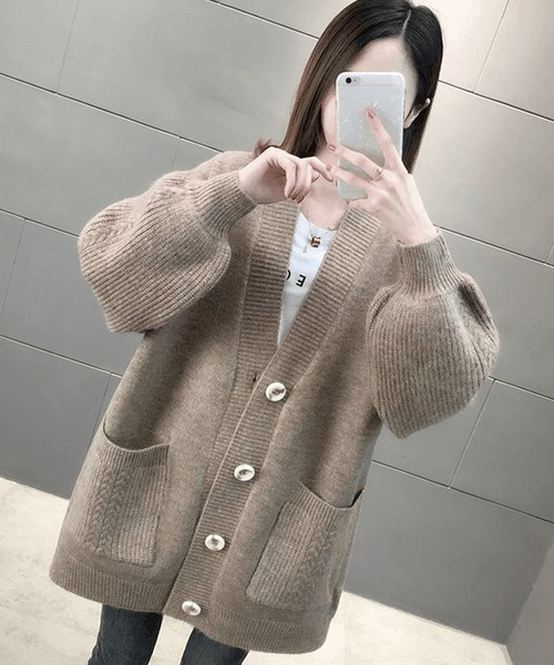 shopnikoniko(ショップニコニコ)の「ボリューム袖 ニットカーディガン(カーディガン/ボレロ・レディース・ホワイト/ベージュ/グリーン・フリー)」の9枚目の写真