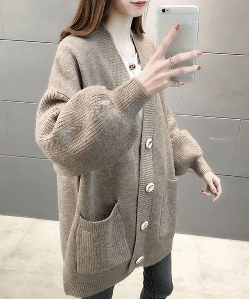 shopnikoniko(ショップニコニコ)の「ボリューム袖 ニットカーディガン(カーディガン/ボレロ・レディース・ホワイト/ベージュ/グリーン・フリー)」の12枚目の写真