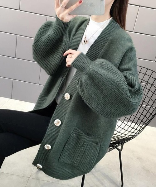 shopnikoniko(ショップニコニコ)の「ボリューム袖 ニットカーディガン(カーディガン/ボレロ・レディース・ホワイト/ベージュ/グリーン・フリー)」の8枚目の写真