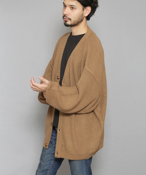 CERCA（チェルカ）の「RS/ボリューム袖シンプルニットルーズカーディガン（カーディガン/ボレロ・メンズ・チャコールグレー/ブラック/ブラウン/ブルーグレー・MEDIUM/LARGE）」の4枚目の写真