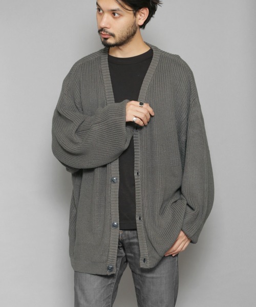CERCA（チェルカ）の「RS/ボリューム袖シンプルニットルーズカーディガン（カーディガン/ボレロ・メンズ・チャコールグレー/ブラック/ブラウン/ブルーグレー・MEDIUM/LARGE）」の2枚目の写真