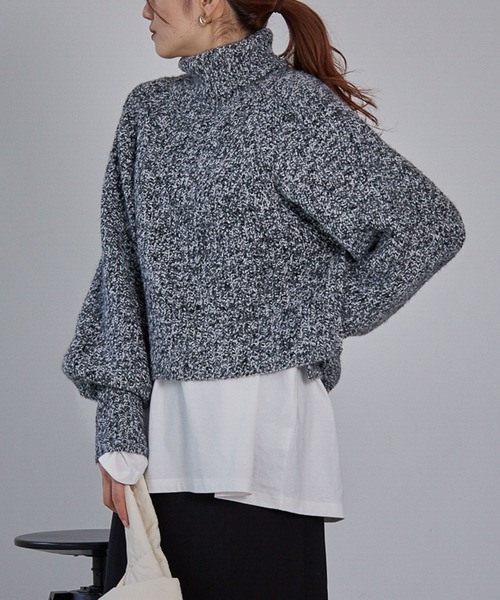 Heather(ヘザー)の「トリコロールヤーンニットプルオーバー 255599(ニット/セーター・レディース・ブラック/ベージュ/パープル/ブラウン・FREE)」の5枚目の写真