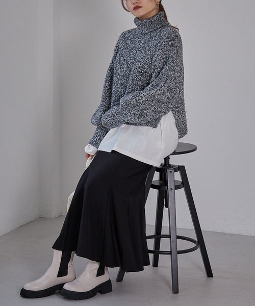 Heather(ヘザー)の「トリコロールヤーンニットプルオーバー 255599(ニット/セーター・レディース・ブラック/ベージュ/パープル/ブラウン・FREE)」の7枚目の写真