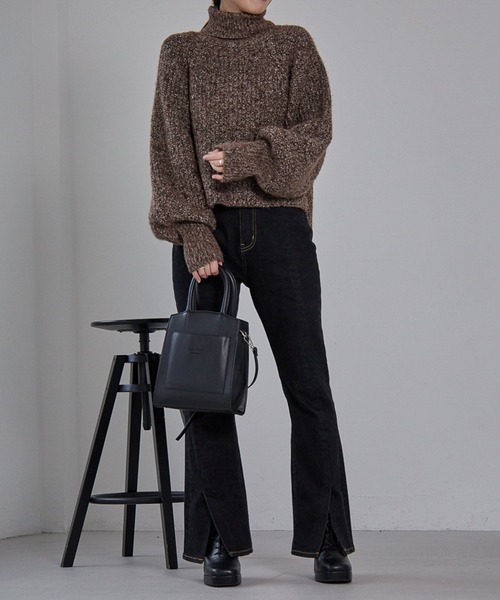 Heather(ヘザー)の「トリコロールヤーンニットプルオーバー 255599(ニット/セーター・レディース・ブラック/ベージュ/パープル/ブラウン・FREE)」の11枚目の写真