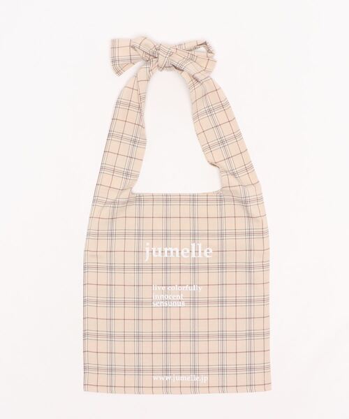 JUMELLE（ジュメロ）の「リボンチェックトート（トートバッグ・レディース・ベージュ/チャコールグレー・FREE）」の7枚目の写真