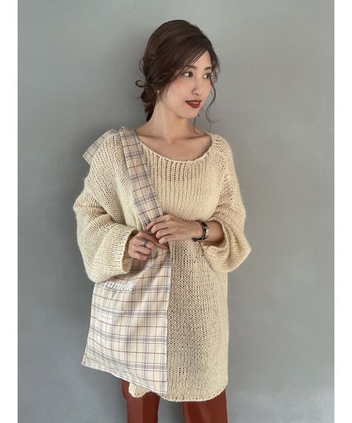 JUMELLE（ジュメロ）の「リボンチェックトート（トートバッグ・レディース・ベージュ/チャコールグレー・FREE）」の10枚目の写真