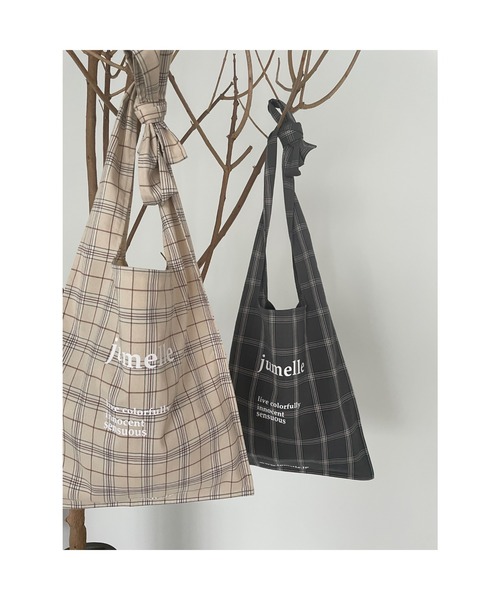 JUMELLE（ジュメロ）の「リボンチェックトート（トートバッグ・レディース・ベージュ/チャコールグレー・FREE）」の11枚目の写真