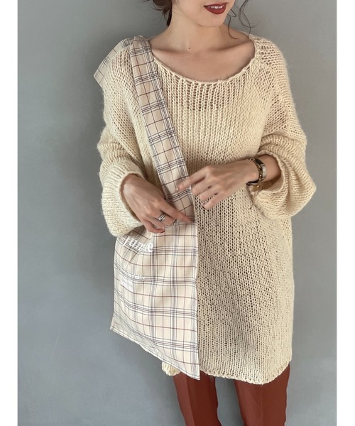 JUMELLE（ジュメロ）の「リボンチェックトート（トートバッグ・レディース・ベージュ/チャコールグレー・FREE）」の9枚目の写真