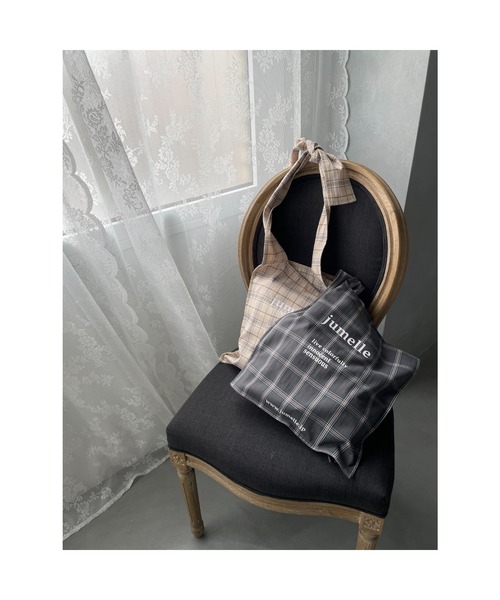JUMELLE（ジュメロ）の「リボンチェックトート（トートバッグ・レディース・ベージュ/チャコールグレー・FREE）」の20枚目の写真