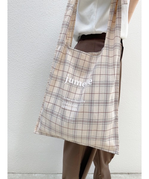 JUMELLE（ジュメロ）の「リボンチェックトート（トートバッグ・レディース・ベージュ/チャコールグレー・FREE）」の22枚目の写真