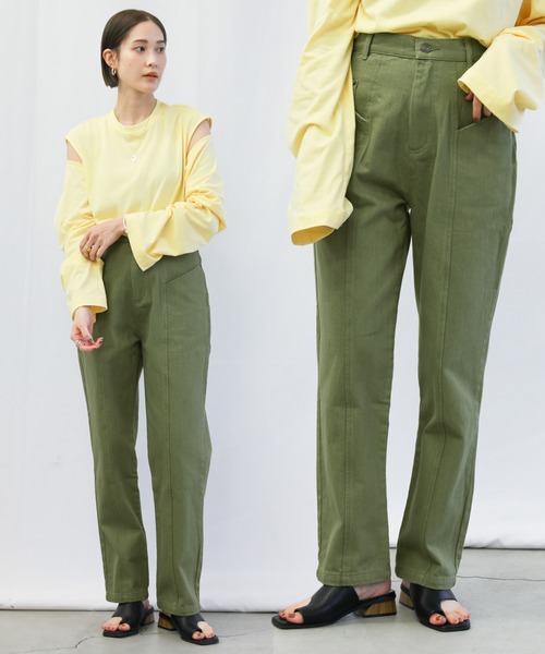 select MOCA(セレクトモカ)の「センター切替カラーデニムパンツ(デニムパンツ・レディース・ブラック/ピンク/アイボリー/ライトカーキ・SMALL/MEDIUM)」の3枚目の写真