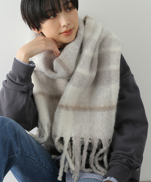 Simplicite（サンプリシテ）の「チェックブークレストール◆（マフラー・レディース・チャコールグレー/ブラック/ブルー/ベージュ・FREE）」の2枚目の写真