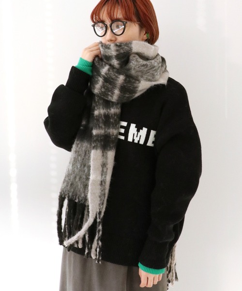 Simplicite（サンプリシテ）の「チェックブークレストール◆（マフラー・レディース・チャコールグレー/ブラック/ブルー/ベージュ・FREE）」の18枚目の写真