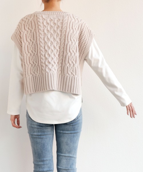 MAYDI アイボリー ケーブル編み ニットベスト MAYDI アイボリー ケーブル編み ニットベスト MAYDI アイボリー