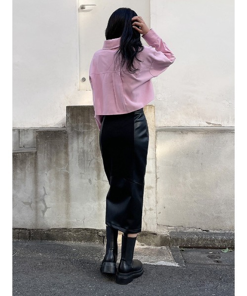 ENVYM（アンビー）の「レザーコンビミディアムＳＫ（スカート・レディース・ブラック・FREE）」の7枚目の写真