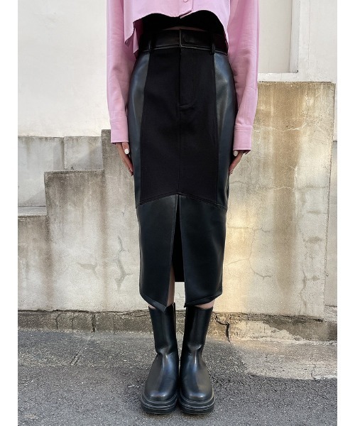 ENVYM（アンビー）の「レザーコンビミディアムＳＫ（スカート・レディース・ブラック・FREE）」の8枚目の写真