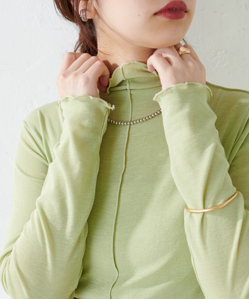 natural couture(ナチュラルクチュール)の「シアーネットメロウタートル(Tシャツ/カットソー・レディース・オフホワイト/ブラック/グリーン・FREE)」の3枚目の写真