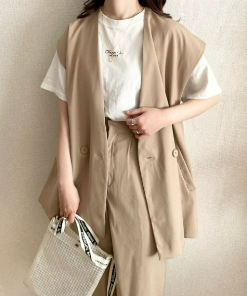 ECRIRE（エクリール）の「【TOMOコラボ】ノーカラーツイルジレベスト【セットアップ対応】（ベスト・レディース・ブラック/ベージュ/グレー/モカ・M/L）」の12枚目の写真