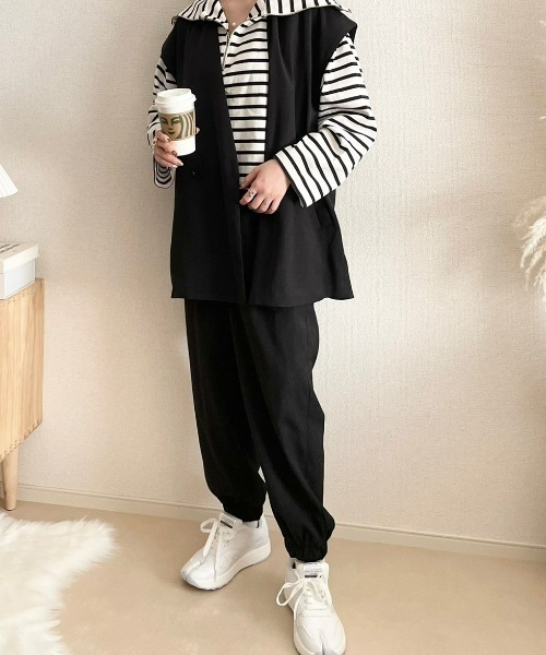 ECRIRE（エクリール）の「【TOMOコラボ】ノーカラーツイルジレベスト【セットアップ対応】（ベスト・レディース・ブラック/ベージュ/グレー/モカ・M/L）」の11枚目の写真