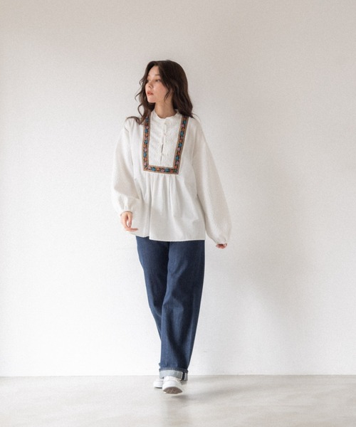 idem(イデム)の「tyrolean china blouse/チロリアンチャイナブラウス(シャツ/ブラウス・レディース・ホワイト/ブラック・FREE)」の3枚目の写真