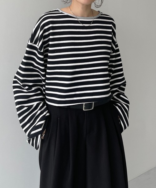 wide sleeve over size border tee / ワイドスリーブオーバー