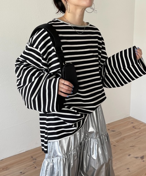 ovy kaja ボーダーロンT オリーブ サイズ1 ボーダーニット ロングスリーブTシャツ（KROVGW0221