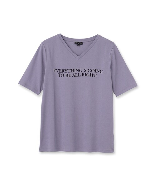 INDIVI(インディヴィ)の「◆【コットン100%】きれいめVネックロゴTシャツ(Tシャツ/カットソー・レディース・ホワイト/ブラック/ベビーピンク/パープル系4・38/34/05/15 /13/19)」の6枚目の写真