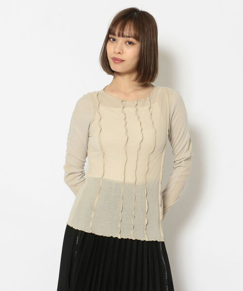 RehersalL(リハーズオール)の「rehersall/リハーズオール/ピンタックテレコロングスリーブTシャツ(Tシャツ/カットソー・レディース・ブラック/アイボリー・FREE)」の1枚目の写真