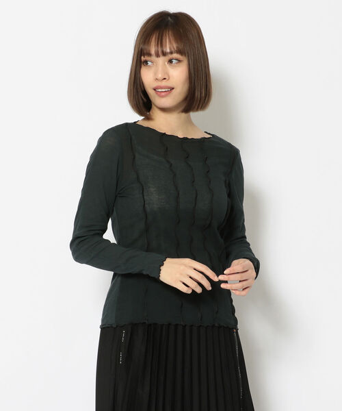 RehersalL(リハーズオール)の「rehersall/リハーズオール/ピンタックテレコロングスリーブTシャツ(Tシャツ/カットソー・レディース・ブラック/アイボリー・FREE)」の2枚目の写真