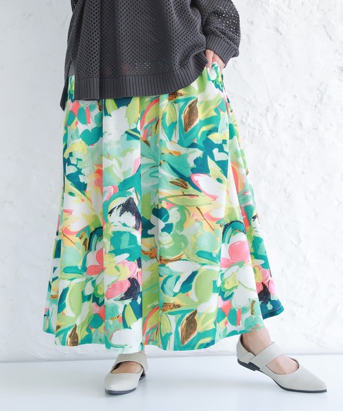 osharewalker（オシャレウォーカー）の「【廃盤】『ペイントタッチフレアスカート』（スカート・レディース・ブラウン/グリーン・FREE）」の3枚目の写真